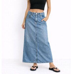 LUCKY BRAND Skirt  Vtg Y2K USA Denim Jean Maxi Long Boho Cottagecore Modest 8/28